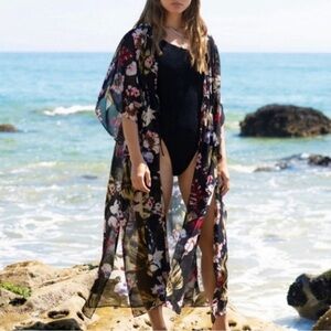 Walter Baker Tulum Floral Caftan Swim Cover Up O/S